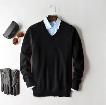 Classic Pullover V Neck Sweater Men Autumn Winter Cashmere Cotton Blend Warm Jumper Clothes Pull