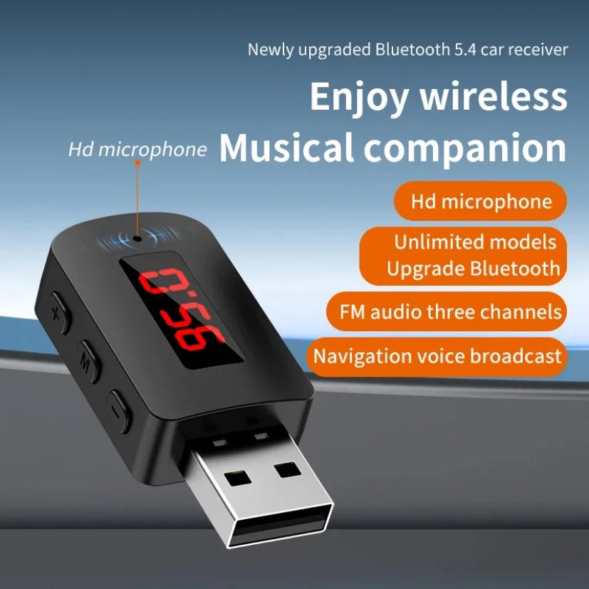 Bluetooth 5.4 Auto Zender Ontvanger Handsfree Bellen Autokit Mini USB Voeding