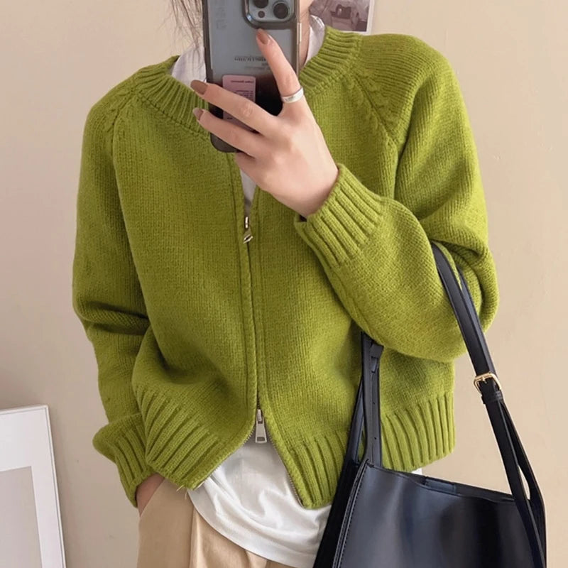 Heliar Dames Effen Rits Gebreide Cardigan Truien Casual Breiwerk Jas Lang