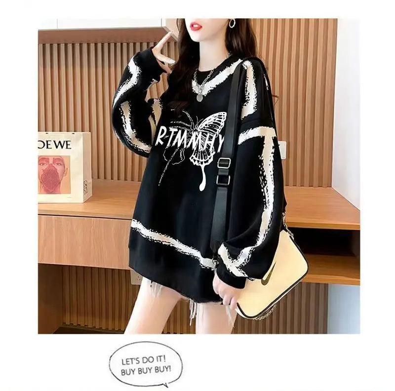 Dameskleding Koreaanse vlinderprint streetwear Y2K sweatshirt casual oversized tuniek hoodie O