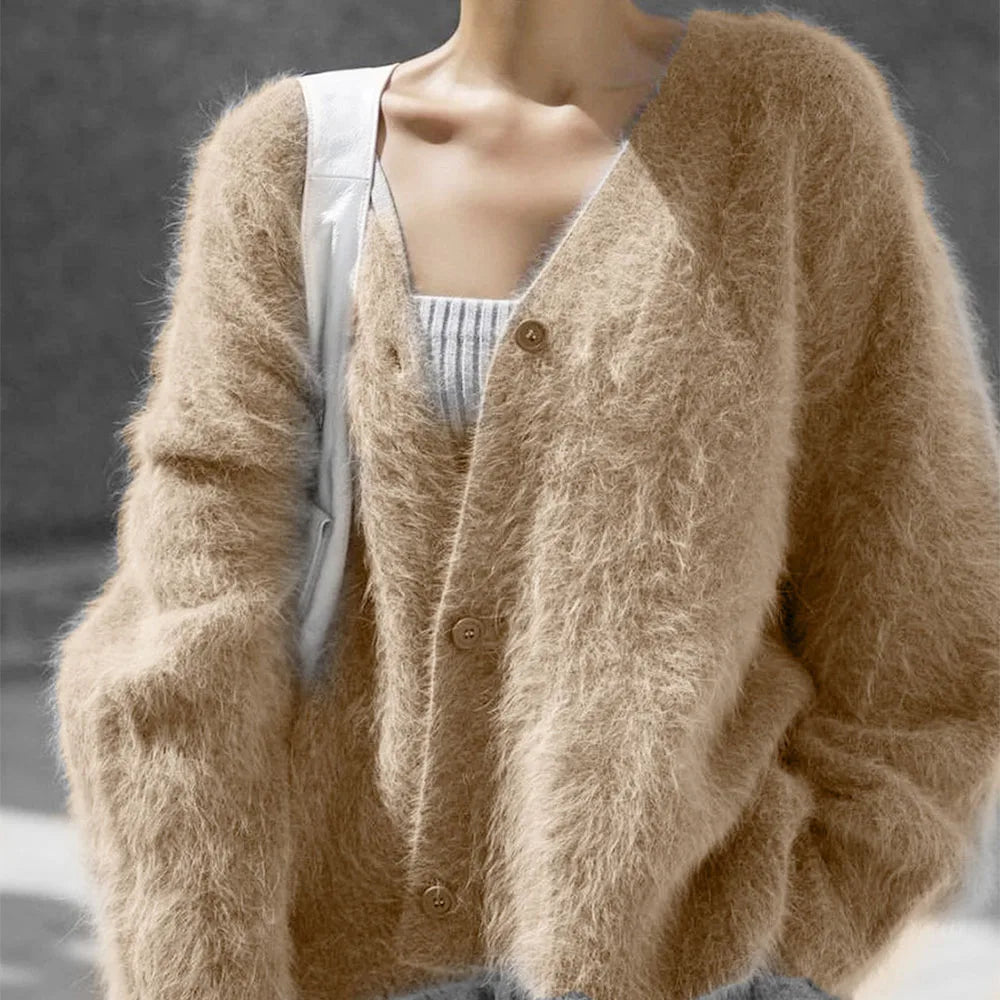 Женский вязаный кардиган Talenza из толстой кашемировой шерсти, шикарный однобортный с V-образным вырезом