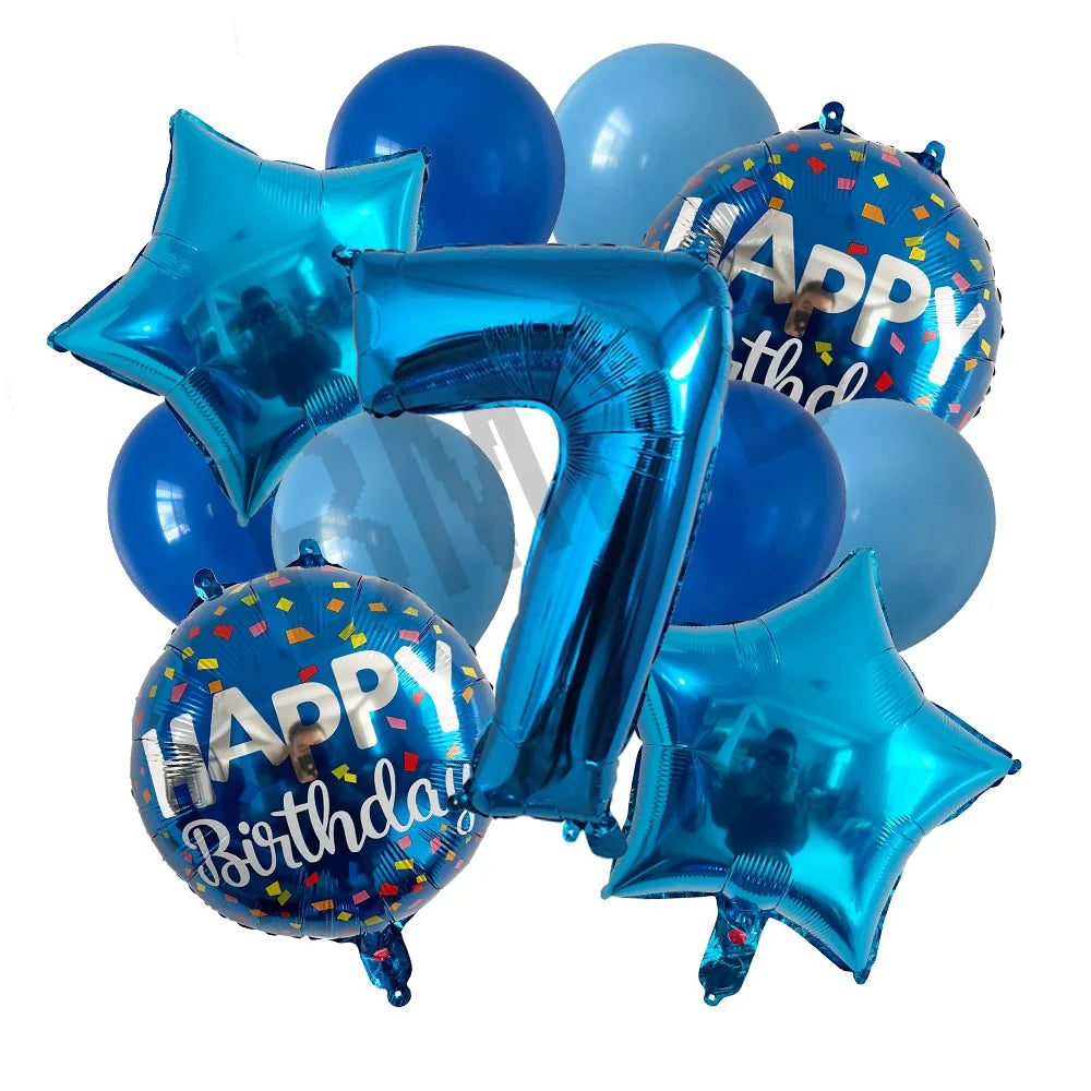 13pcs bag Blue Balloons Mixed Number Balloons Birthday Party Decorations Boys