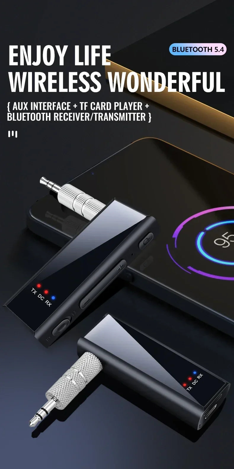 2-in-1 Bluetooth 5.4 audio-ontvanger, zender, stereomuziek, draadloze adapter