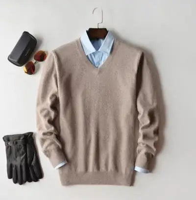 Classic Pullover V Neck Sweater Men Autumn Winter Cashmere Cotton Blend Warm Jumper Clothes Pull