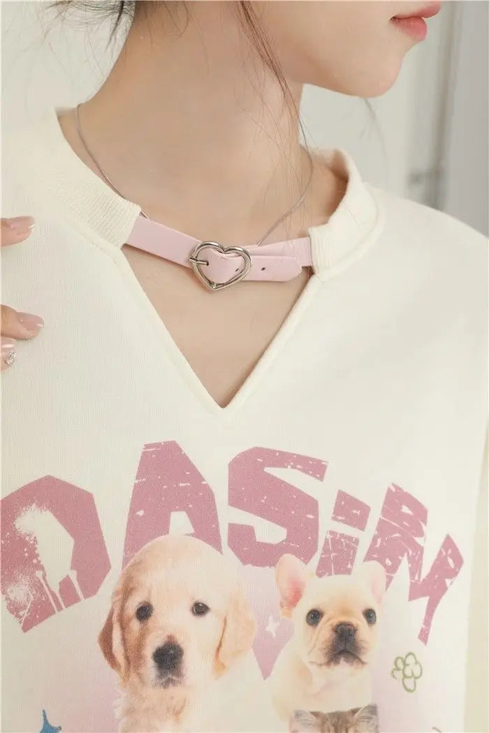 College-stijl schattige bedrukte fleece hoodie met lange mouwen voor dames en uniek ontwerp Sense Niche Loose