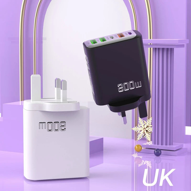 Total 200w Fast Charging Charger Five Ports Mobile Phone Charger 3u+2c