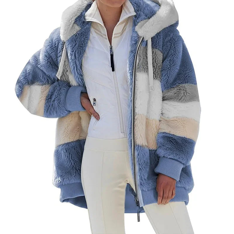 Oversized jas voor dames, herfst/winter, warme, zachte capuchon met capuchon