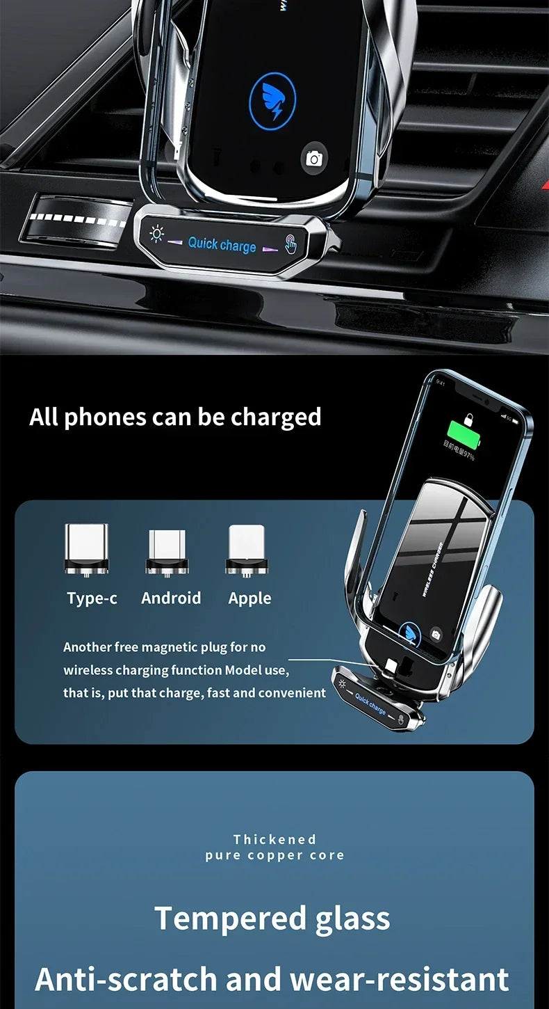 Draadloze oplader auto telefoonhouder standaard 15W snellaadstation voor iPhone