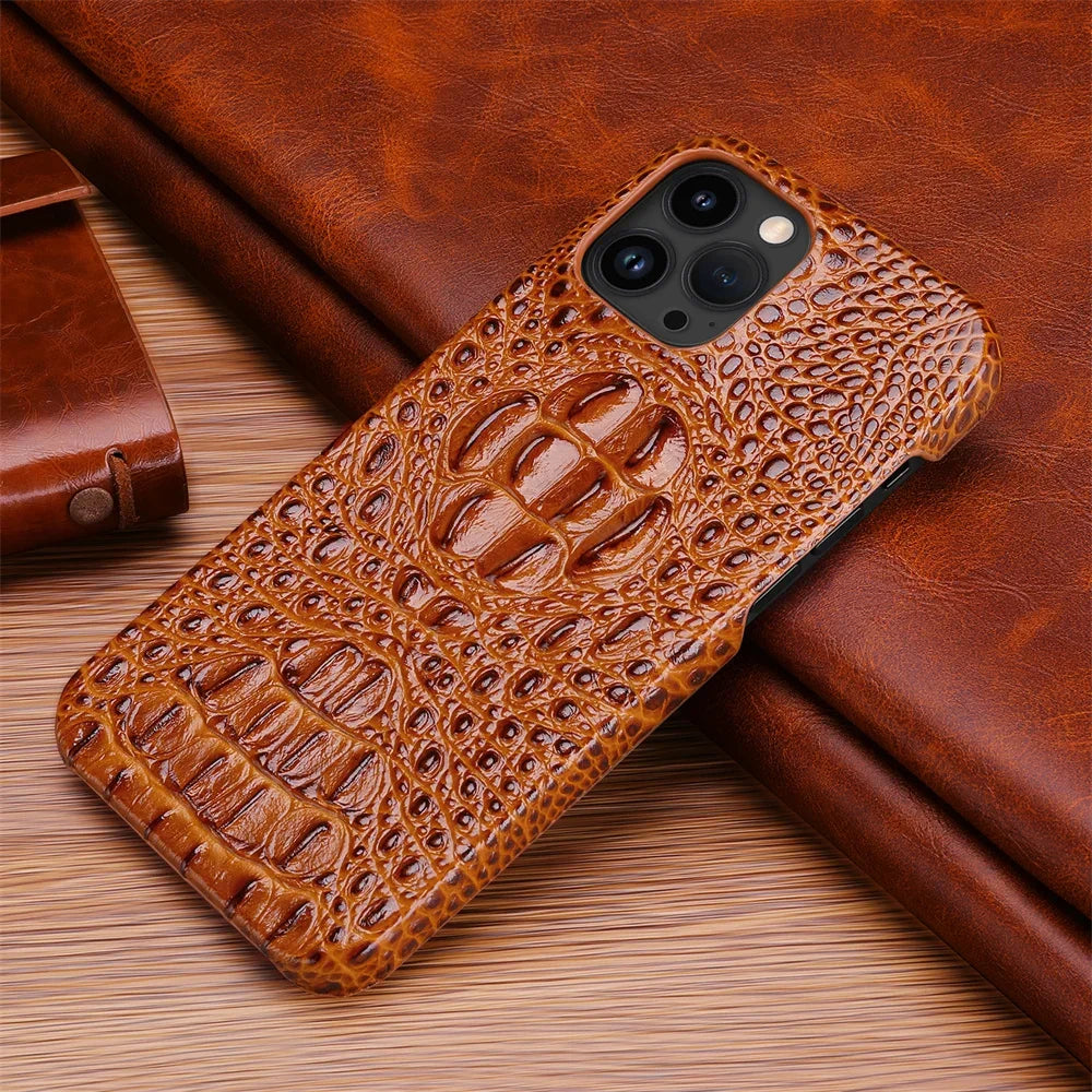 Leren telefoonhoesje voor iPhone 15 Pro Max hoesje met 3D krokodillenpatroon