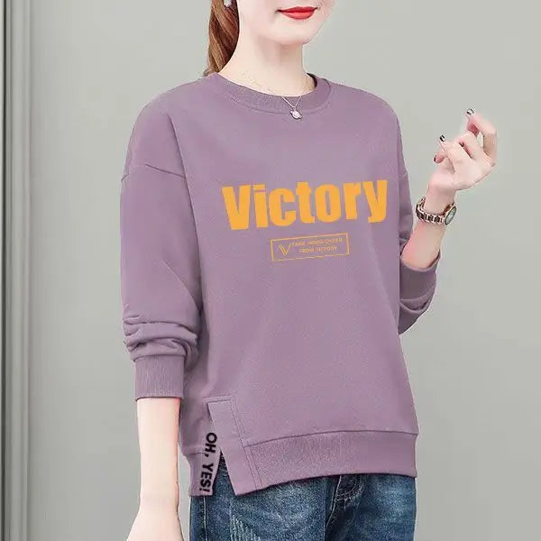 Women s Pure Cotton Sweatshirt Women 100 Cotton Korean Loose Large Size Slim Long sleeved Top