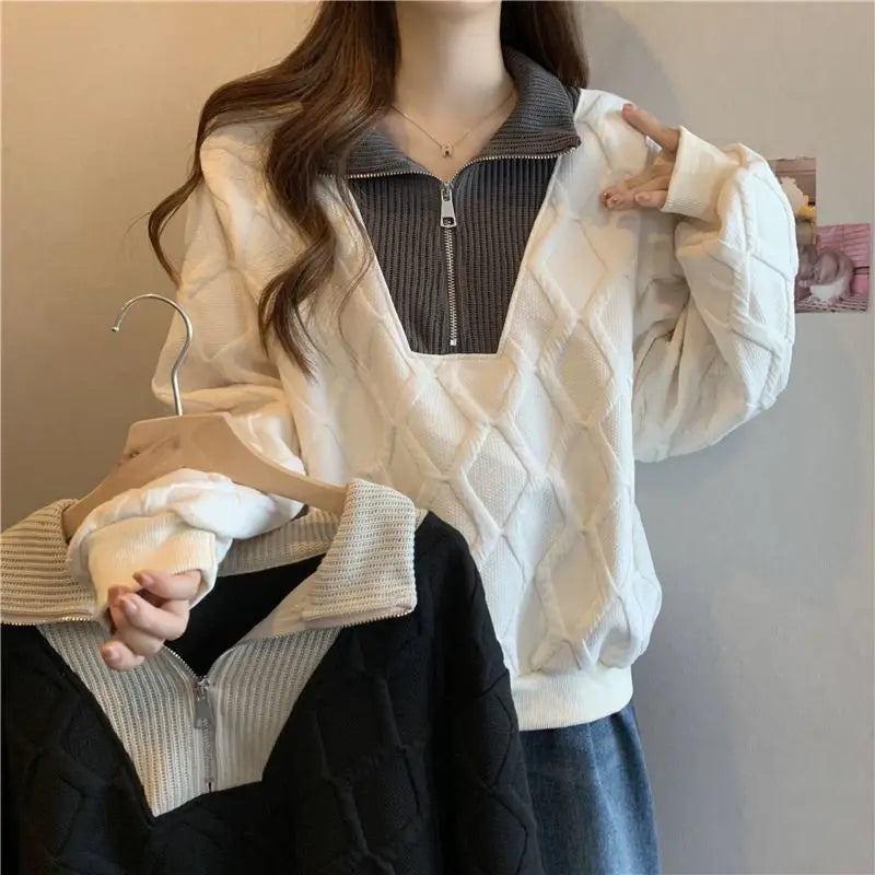 Driedimensionale sweatshirt met rits voor dames, herfst- en wintertop