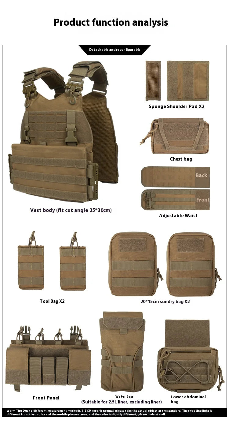 8832yakeda tactical vest is equipped with multiple accessory packs and an expandable Molle system