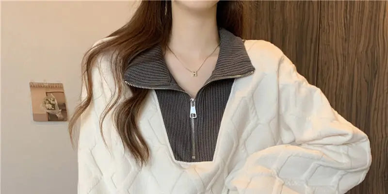 Driedimensionale sweatshirt met rits voor dames, herfst- en wintertop