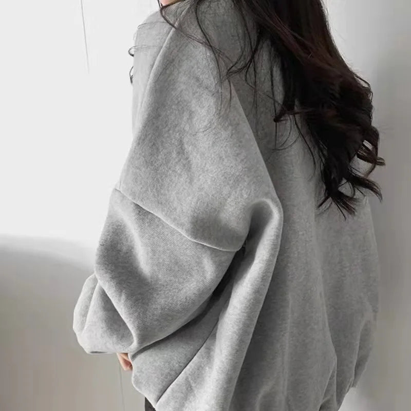 Grijze ronde hals dikke sweatshirts voor dames Losse letterprint truien voor