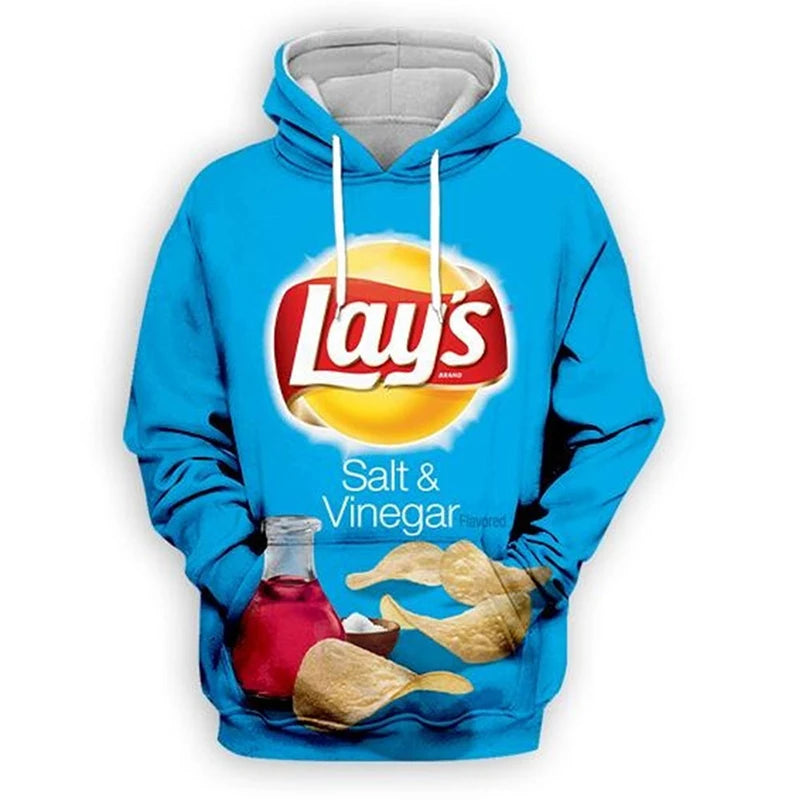Snacks Funny Hoodies Men Fashion Potato Chips 3D Printed Long Sleeve Sweatshirts Women Casual