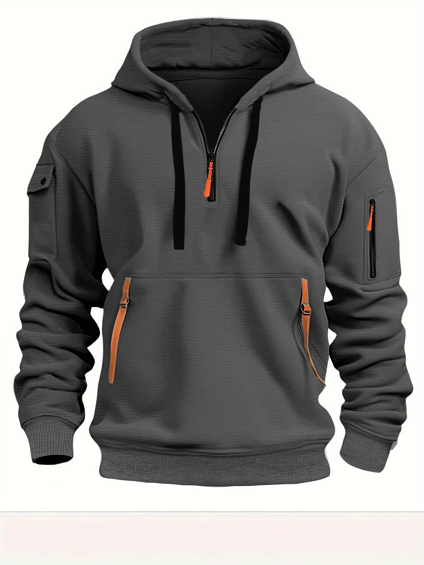 Multi Pocket Zipper Fleece Hooded Casual Shirt for Men and Women Plus Size Loose