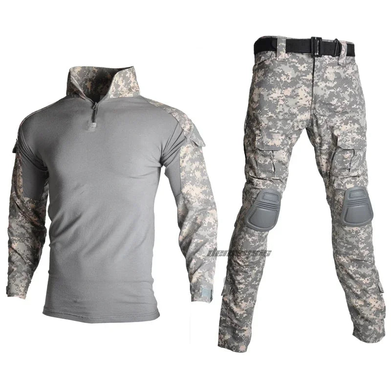 Tactical Camouflage Uniform Clothes Mens Outdoor Paintball Hunting Combat Shirt + Pants with Knee