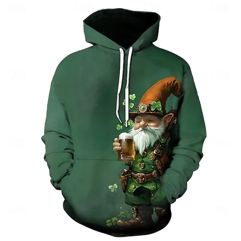 Men Hoodies St. Patricks Day Clothing 3D Print Green Clover Hat Graphic Hooded