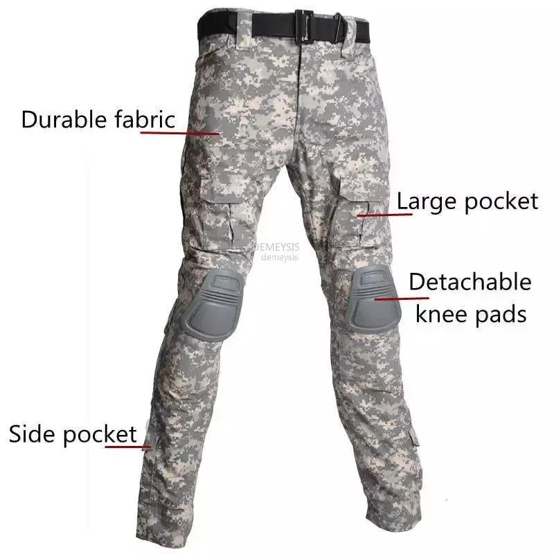 Woodland Camouflage Uniform Tactical Combat Suit Airsoft War Game Clothing Shirt + Pants Elbow