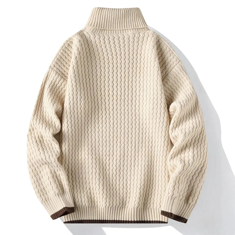 Thickened Loose Men s Knitted Sweater Autumn Winter High Collar Cable Knit Casual Outerwear Base