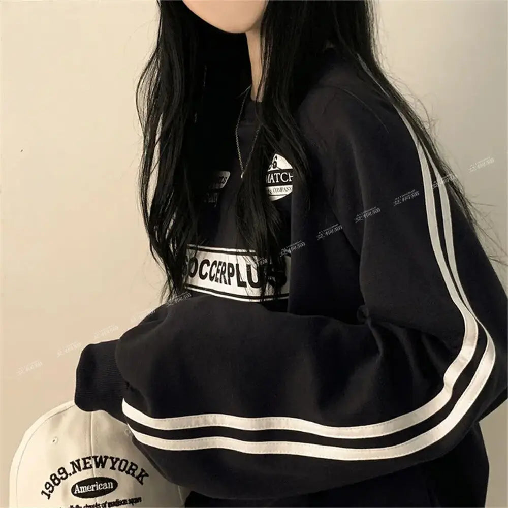 American Thin Round Neck Sweatshirt Women in Spring Autumn Korean Loose Versatile Top