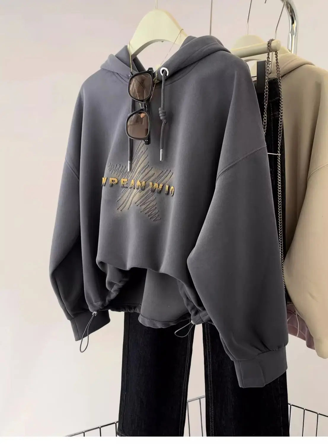 American Retro Hooded Sweatshirt Women in Spring and Autumn Design Feel Loose and Lazy Versatile Top
