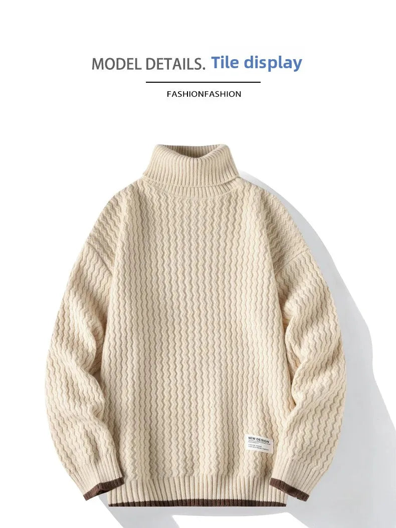 Thickened Loose Men s Knitted Sweater Autumn Winter High Collar Cable Knit Casual Outerwear Base