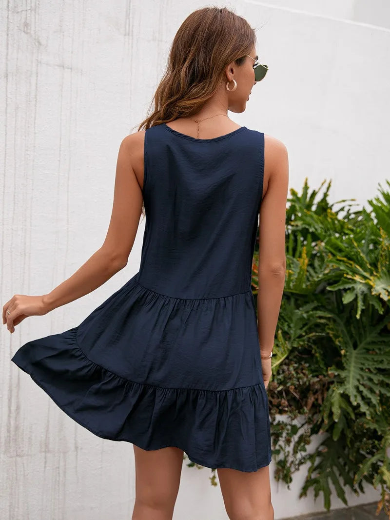 Casual dames zomer kwastjes kant hoge taille mouwloze korte mini-jurk vestido