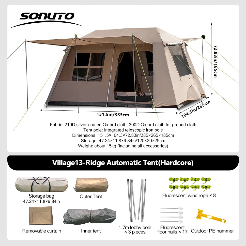 Sonuto Quick Setup Large Camping Automatic Tent 4 7 Person Double Hall Ridge