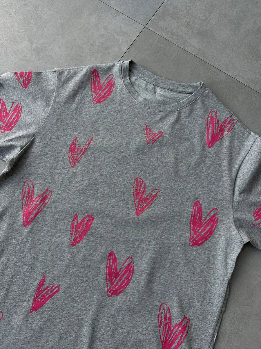 Bornladies Casual O-hals hartprint dames T-shirt zomer korte mouw los