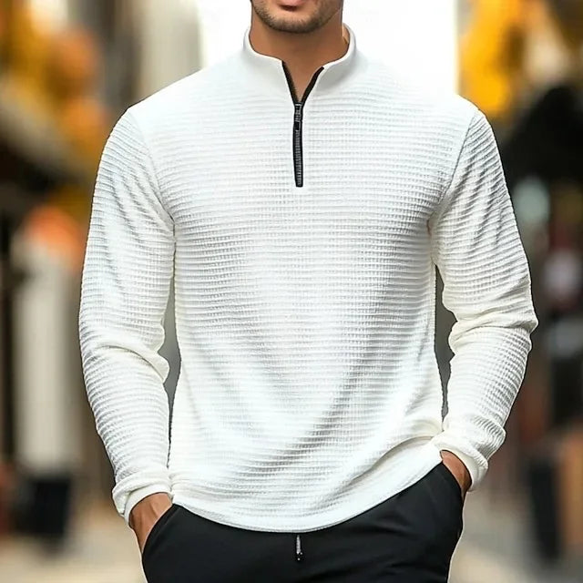Casual Men s Half Zip Sweatshirt Simple Stand Collar Base Shirt Loose Fit Autumn Winter American