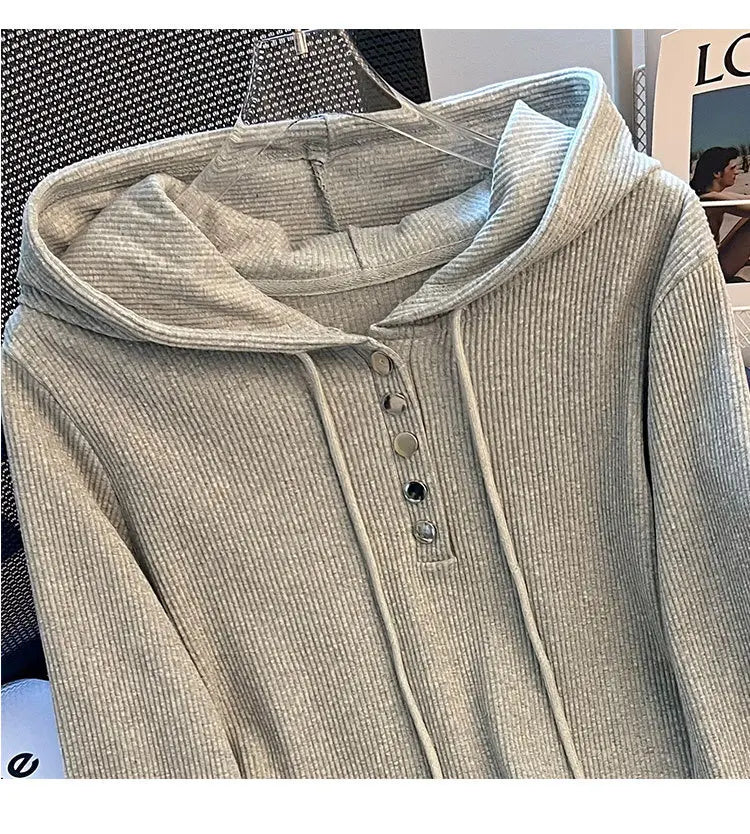 Uniek geknoopt T-shirt met capuchon voor dames, lente/herfst, onregelmatige korte mouwen, lange mouwen, basislaag