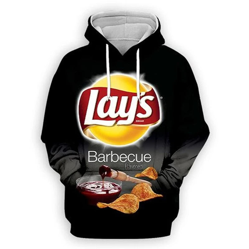 Snacks Funny Hoodies Men Fashion Potato Chips 3D Printed Long Sleeve Sweatshirts Women Casual