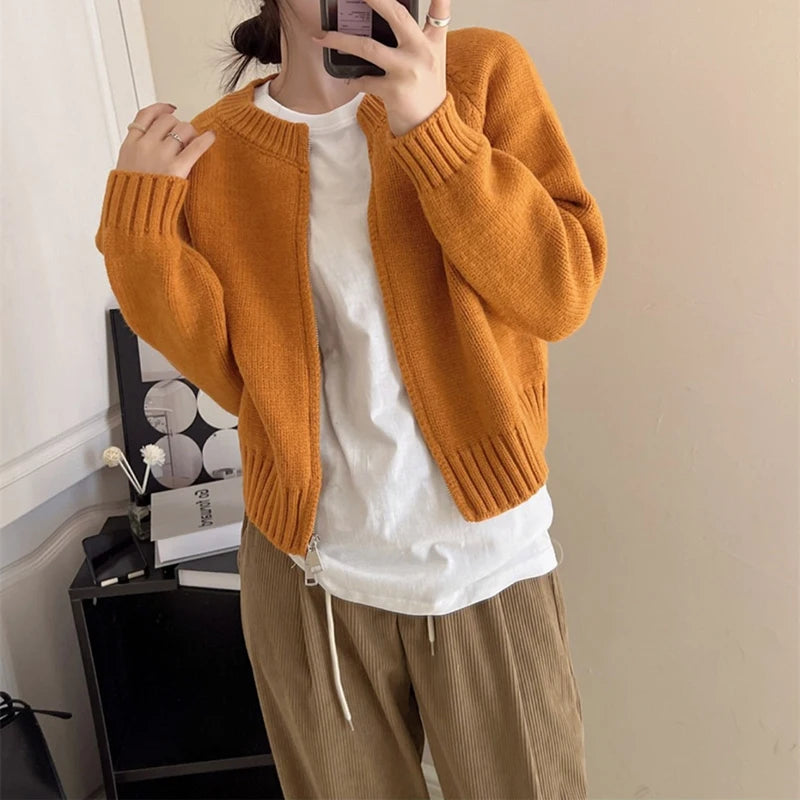 Heliar Dames Effen Rits Gebreide Cardigan Truien Casual Breiwerk Jas Lang