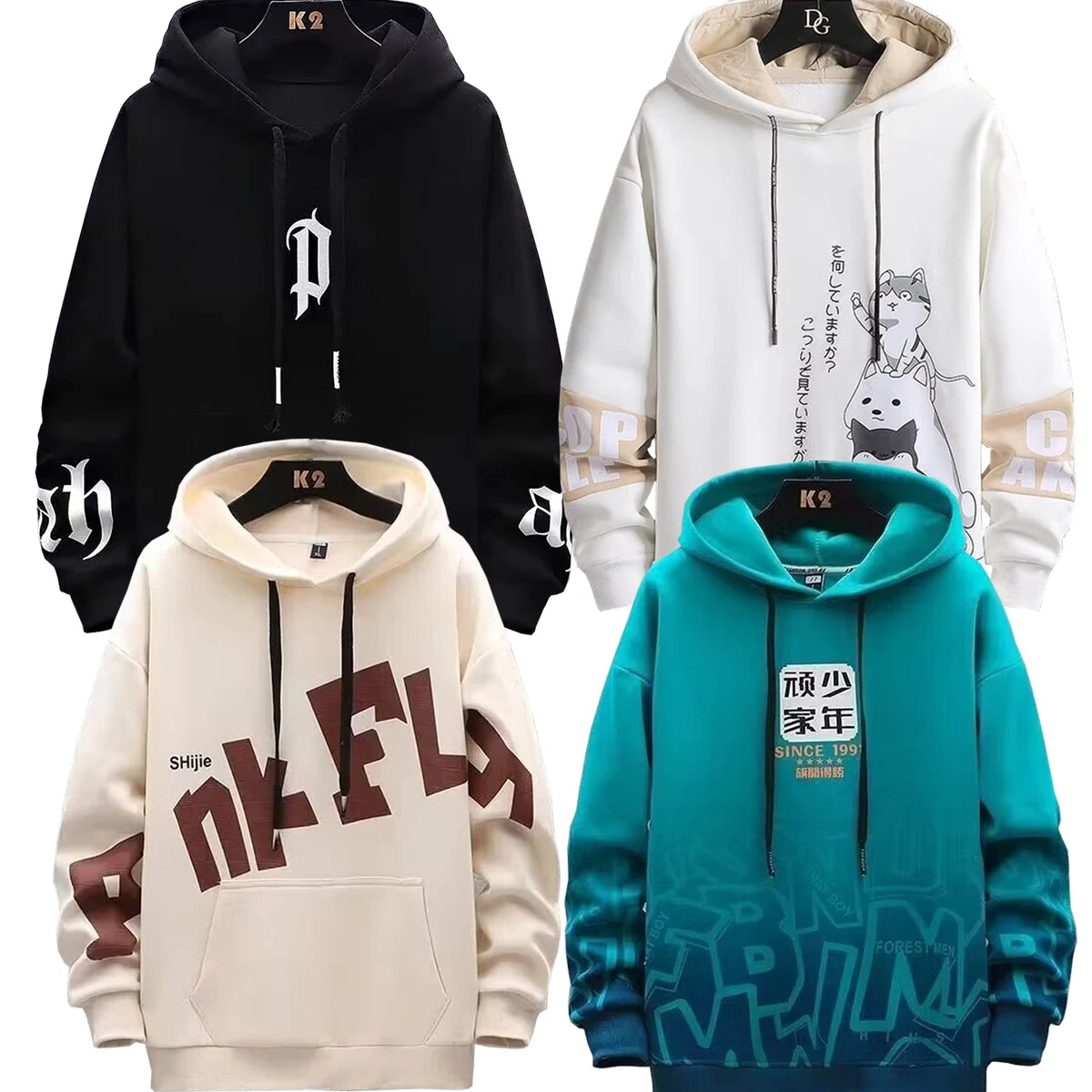 Men s Hooded Sweatshirt With Printed Pattern Thickened Fleece Hoodie Youth Autumn Winter Couple