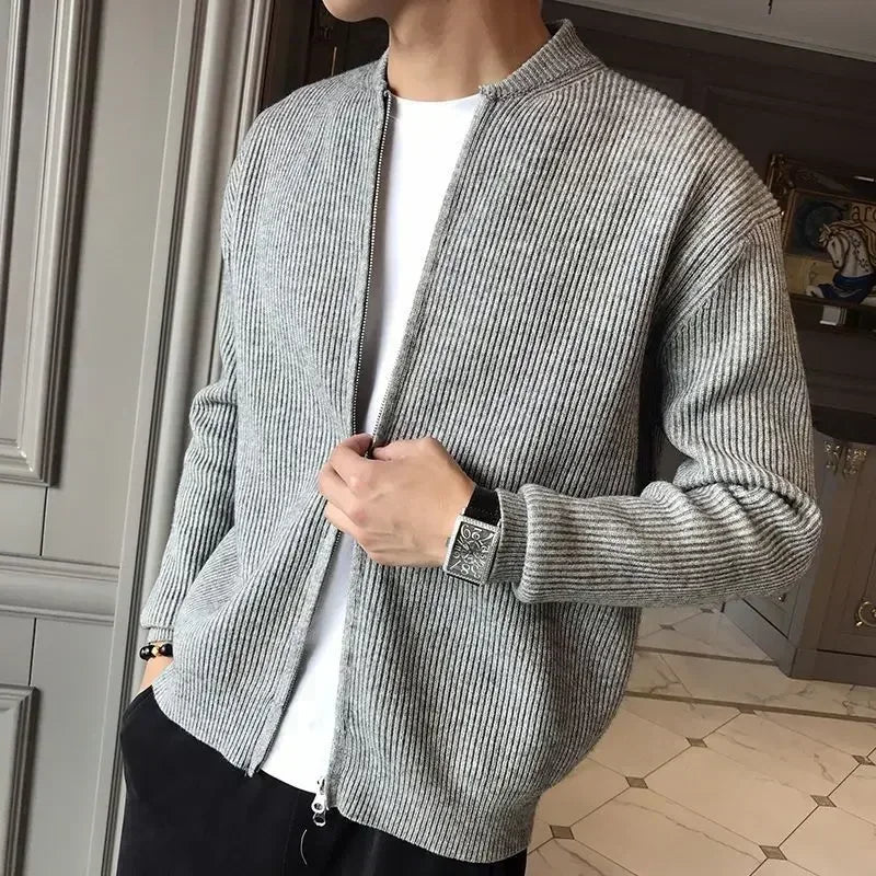 Man Clothes Coat Zipper Plain Knitted Sweaters for Men Jacket Zip up Cardigan