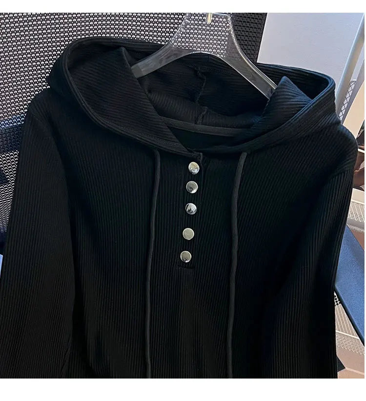 Uniek geknoopt T-shirt met capuchon voor dames, lente/herfst, onregelmatige korte mouwen, lange mouwen, basislaag