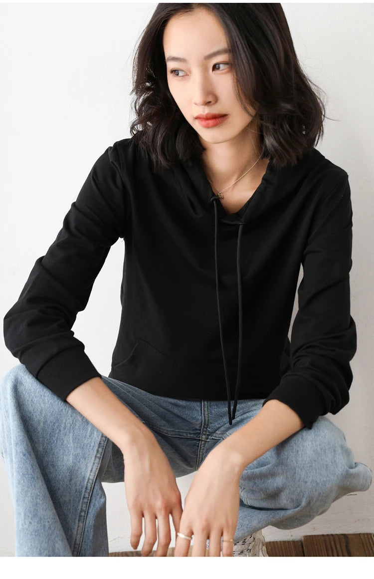 Dames Hoodies 100% Katoen Lente Herfst Losse Lange Mouwen Truien Effen