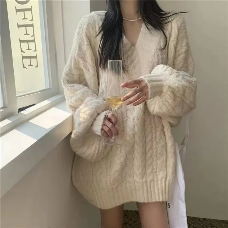 Y2K Harajuku Esthetische Vrouwen Gebreide Trui Koreaanse Losse Mode Effen Lange