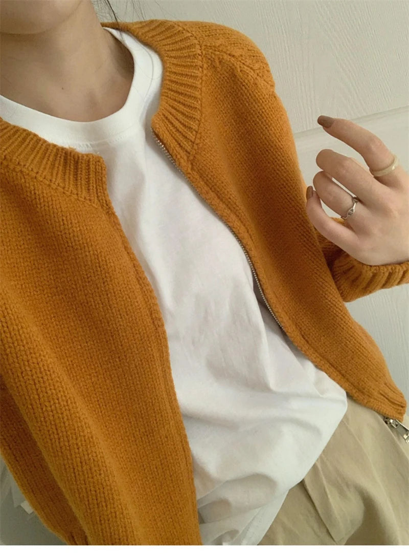 Heliar Dames Effen Rits Gebreide Cardigan Truien Casual Breiwerk Jas Lang