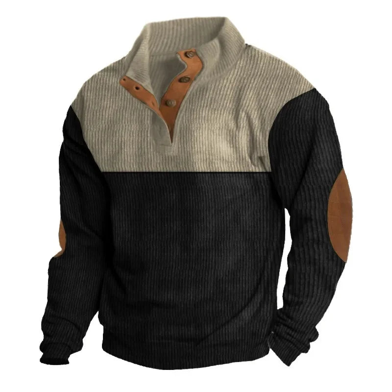 Men s Outdoor Jacket 3D Digital Print Casual Collar Long Sleeve Four Button Sweatshirt Loose Fit