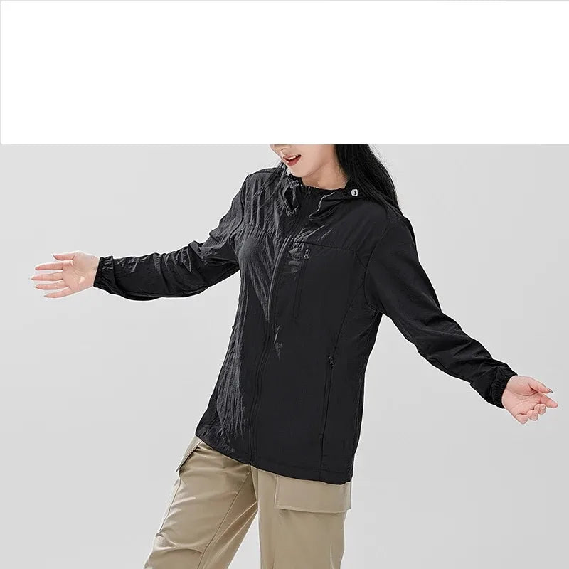 Lente Zomer Dames Effen Capuchon Rits Zakken Lantaarn Lange Mouw Cardigan