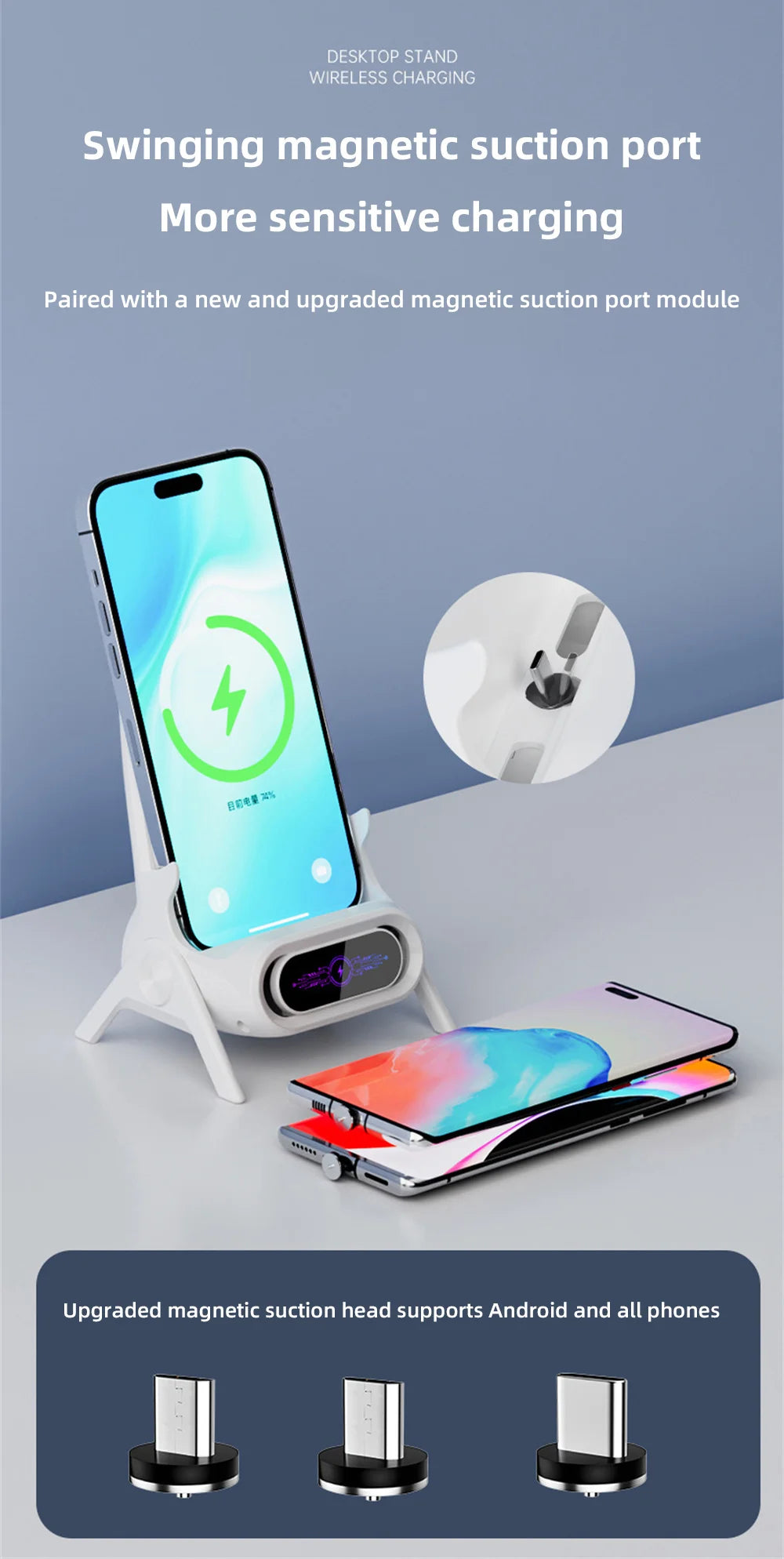 Draadloze snelladers voor op het bureau, universele snellaadbeugel voor mobiele telefoons