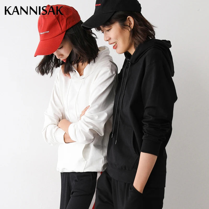 Dames Hoodies 100% Katoen Lente Herfst Losse Lange Mouwen Truien Effen