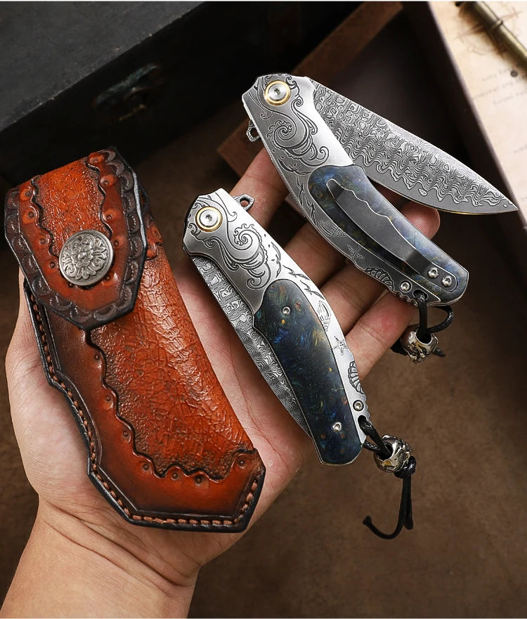 Handmade Damascus Steel Pocket Knife, Men s and Women s Folding Knife, Outdoor