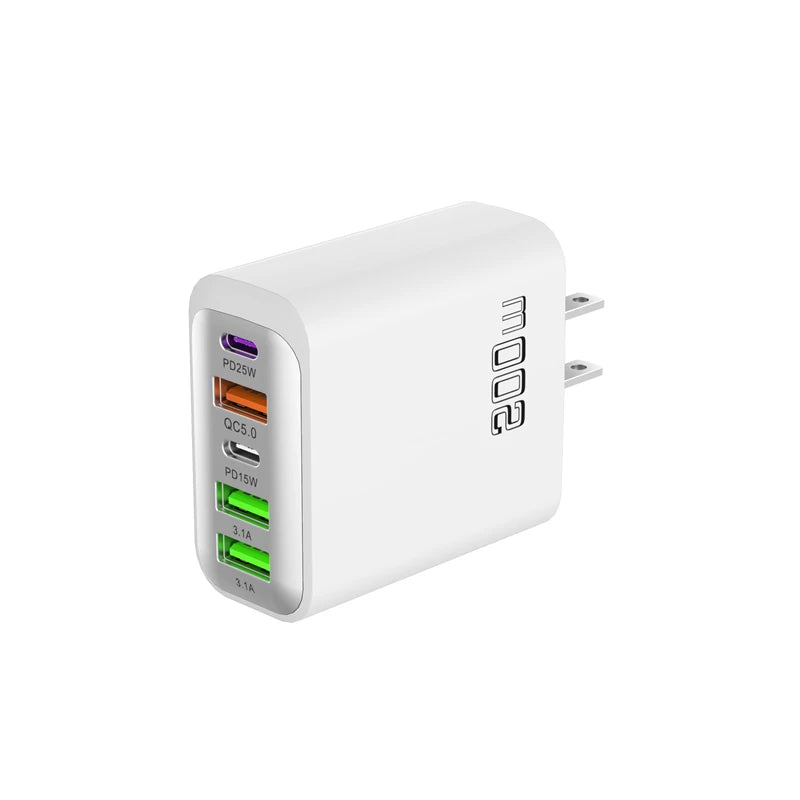 Total 200w Fast Charging Charger Five Ports Mobile Phone Charger 3u+2c