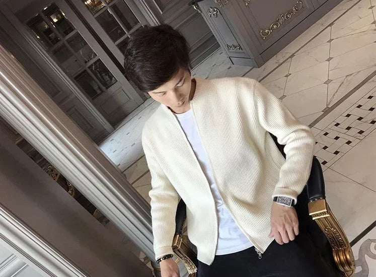 Man Clothes Coat Zipper Plain Knitted Sweaters for Men Jacket Zip up Cardigan