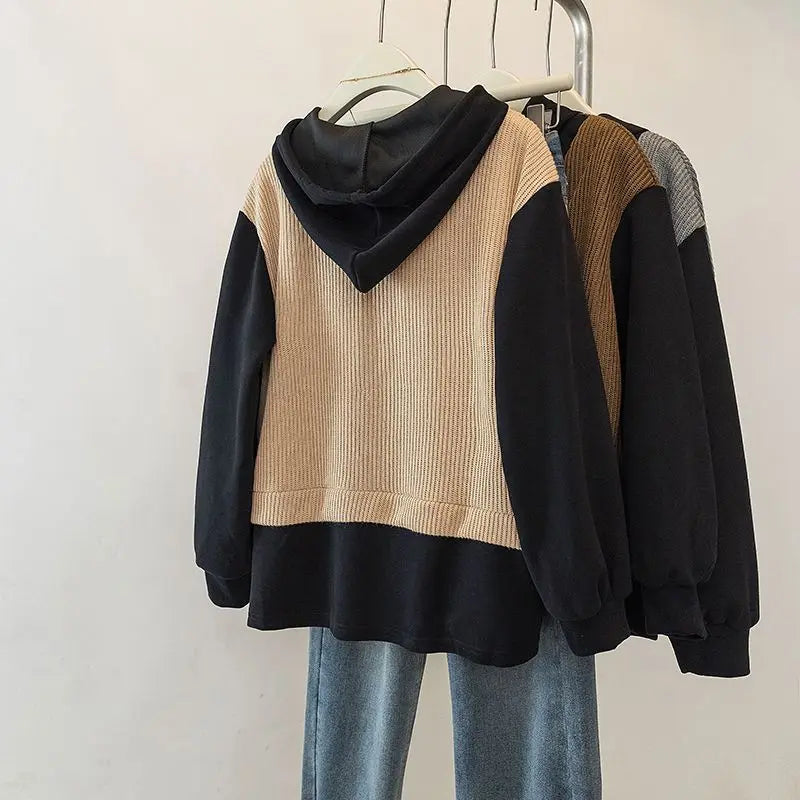 Hooded Fake Two-piece Spliced lange mouwen Sweatshirt Herfst en Winter Slim Top