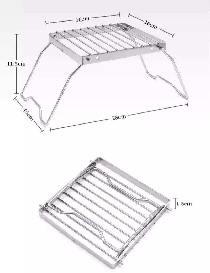Outdoor Stainless Steel Camping Stove Holder Portable Folding Mini Barbecue Rack