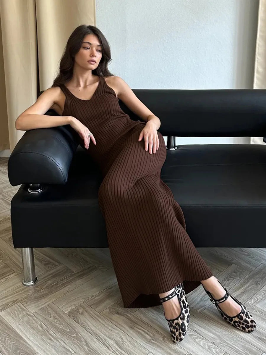 Bornladies Dames Mouwloze Gebreide Jurk Band Zomer Mode Brede Schouders